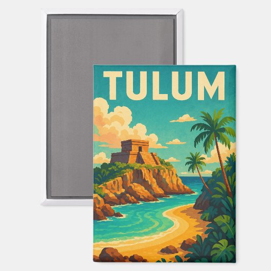 Tulum Mexico Vintage Travel Art Magneet (Voorkant / Achterkant)