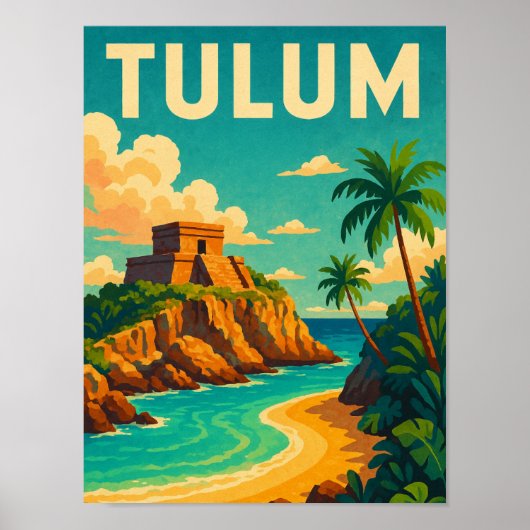 Tulum Mexico Vintage Travel Art Poster (Voorkant)