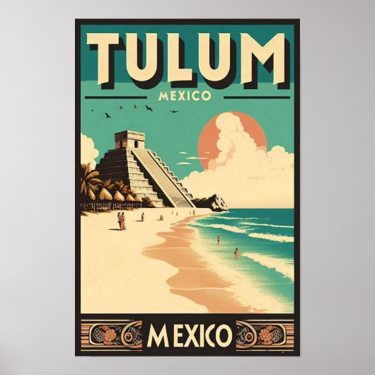 Tulum Mexico Vintage Travel Poster (Voorkant)