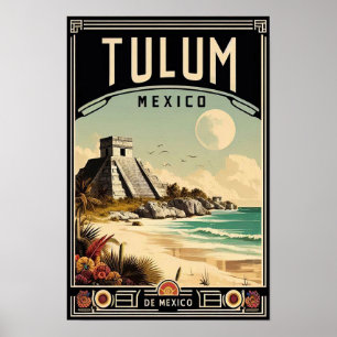 Tulum Mexico Vintage Travel Poster