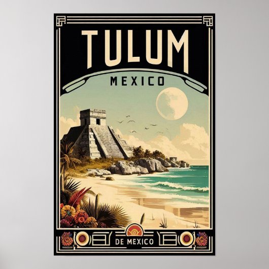 Tulum Mexico Vintage Travel Poster (Voorkant)