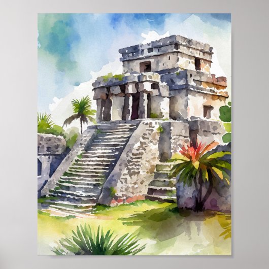 Tulum Mexico Waterverf Poster (Voorkant)