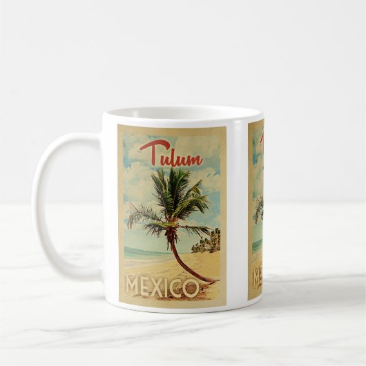 Tulum Palm Tree Vintage Travel Koffiemok (Links)