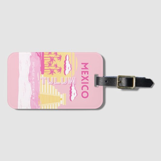 Tulum, Reiskunst, Preppy Art, Roze Bagagelabel (Voorkant (horizontaal))