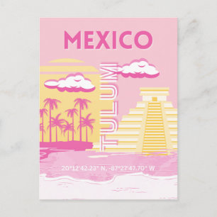 Tulum, Reiskunst, Preppy Art, Roze Feestdagenkaart