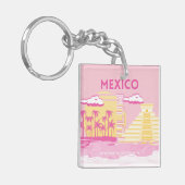 Tulum, Reiskunst, Preppy Art, Roze Sleutelhanger (Voorkant Links)