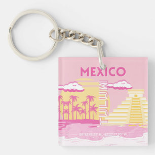 Tulum, Reiskunst, Preppy Art, Roze Sleutelhanger