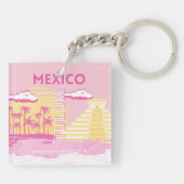 Tulum, Reiskunst, Preppy Art, Roze Sleutelhanger (Achterkant)