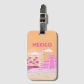 Tulum, Reiskunst, Retro Art, Roze, Sinaasappel Bagagelabel (Voorkant (verticaal))