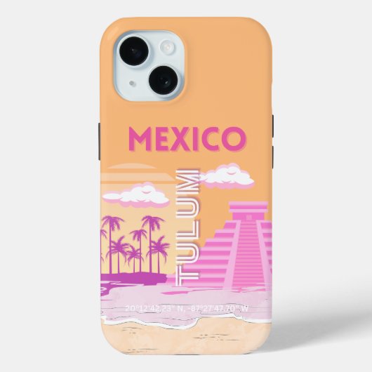 Tulum, Reiskunst, Retro Art, Roze, Sinaasappel Case-Mate iPhone Case (Achterkant)