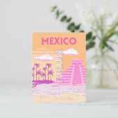 Tulum, Reiskunst, Retro Art, Roze, Sinaasappel Feestdagenkaart (Staand voorkant)