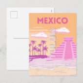 Tulum, Reiskunst, Retro Art, Roze, Sinaasappel Feestdagenkaart (Voorkant / Achterkant)
