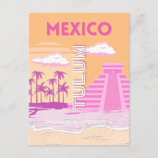 Tulum, Reiskunst, Retro Art, Roze, Sinaasappel Feestdagenkaart (Voorkant)