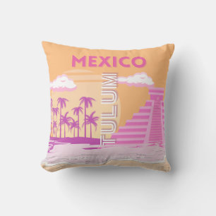 Tulum, Reiskunst, Retro Art, Roze, Sinaasappel Kussen