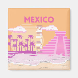 Tulum, Reiskunst, Retro Art, Roze, Sinaasappel Magneet