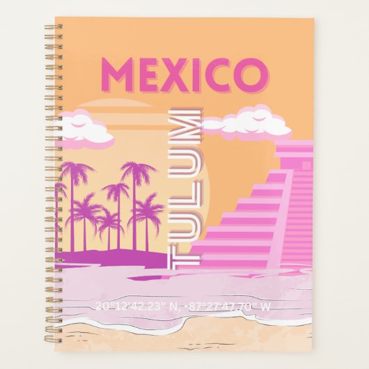 Tulum, Reiskunst, Retro Art, Roze, Sinaasappel Planner (Voorkant)