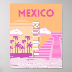 Tulum, Reiskunst, Retro Art, Roze, Sinaasappel Poster