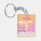 Tulum, Reiskunst, Retro Art, Roze, Sinaasappel Sleutelhanger (Voorkant Links)