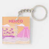 Tulum, Reiskunst, Retro Art, Roze, Sinaasappel Sleutelhanger (Achterkant)
