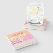 Tulum, Reiskunst, Retro Art, Roze, Sinaasappel Stenen Onderzetter (Zijkant)