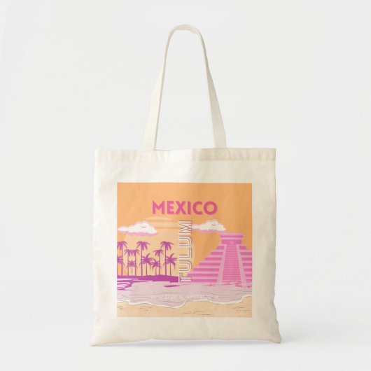 Tulum, Reiskunst, Retro Art, Roze, Sinaasappel Tote Bag (Voorkant)