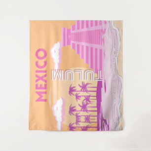 Tulum, Reiskunst, Retro Art, Roze, Sinaasappel Wandkleed
