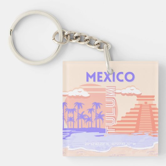Tulum, Reiskunst, Retro Kunst Sleutelhanger (Voorkant)