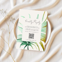 Tulum Watercolor Tropical Gold Palm Destination QR RSVP Kaartje