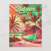 Tulum Yucatán Mexico Beach Waterverf Zonsondergang Briefkaart (Voorkant)