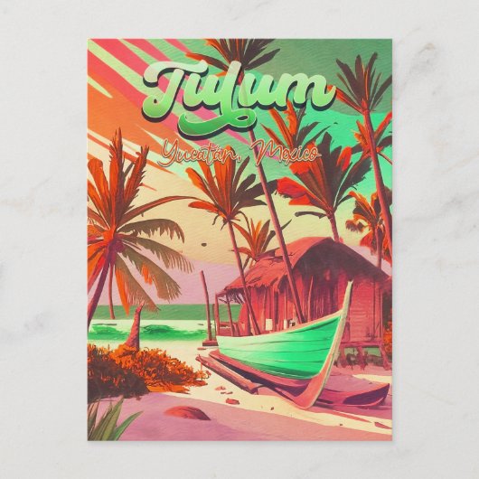 Tulum Yucatán Mexico Beach Waterverf Zonsondergang Briefkaart (Voorkant)