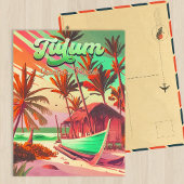 Tulum Yucatán Mexico Beach Waterverf Zonsondergang Briefkaart