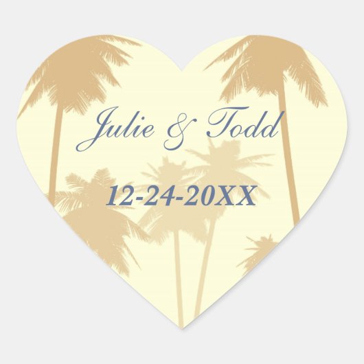 Tumbelweed Palm Trees Tropical Wedding Hart Sticker (Voorkant)