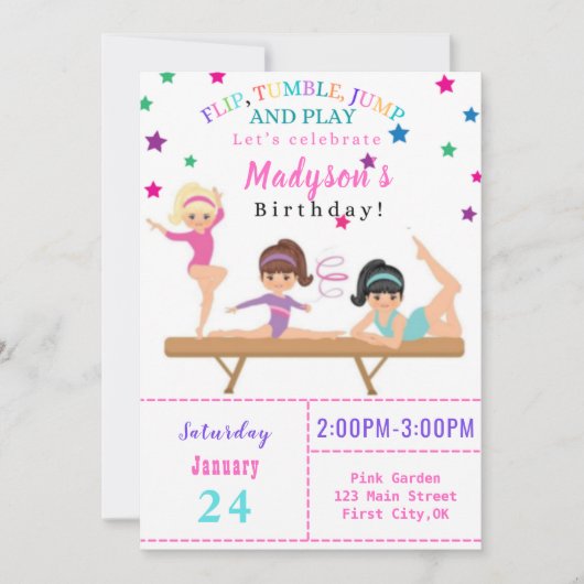 Tumble, Jump & Play Bday Invitation (Voorkant)