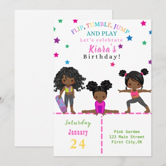 Tumble, Jump & Play Diverse Bday Uitnodiging (Voorkant / Achterkant)