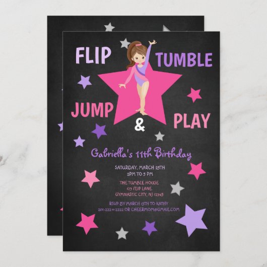 Tumble, Jump & Play Gymnastics Birthday Kaart (Voorkant / Achterkant)