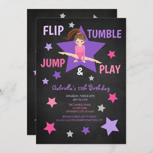 Tumble, Jump & Play Gymnastics Birthday Kaart (Voorkant / Achterkant)