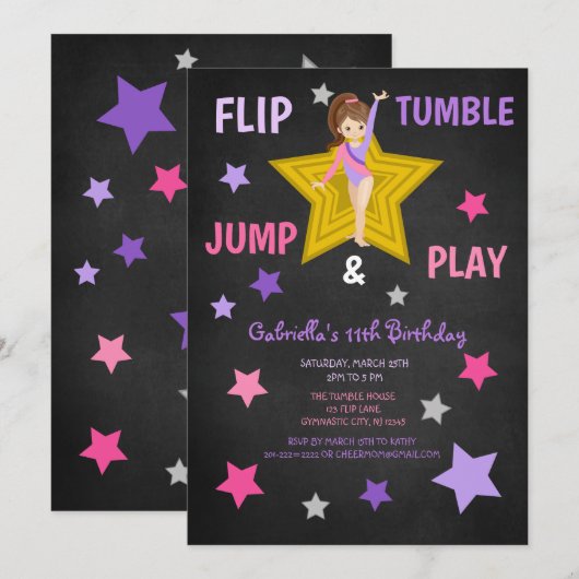 Tumble, Jump & Play Gymnastics Birthday Kaart (Voorkant / Achterkant)