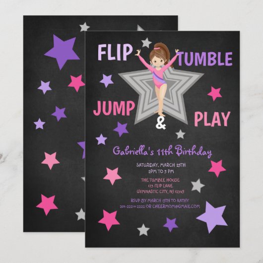Tumble, Jump & Play Gymnastics Birthday Kaart (Voorkant / Achterkant)