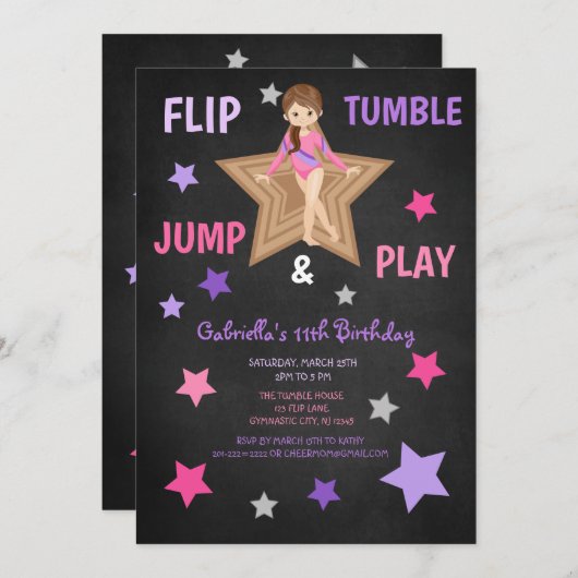 Tumble, Jump & Play Gymnastics Birthday Kaart (Voorkant / Achterkant)