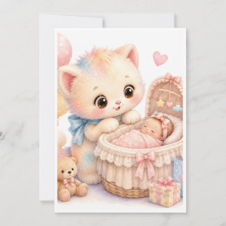 Tumble Watercolor Kitten Baby Shower Uitnodiging