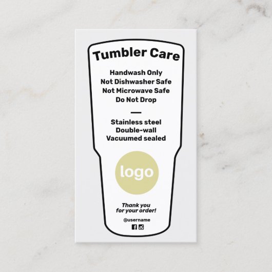Tumbler Care Instructies Logo toevoegen Visitekaar Visitekaartje (Voorkant)