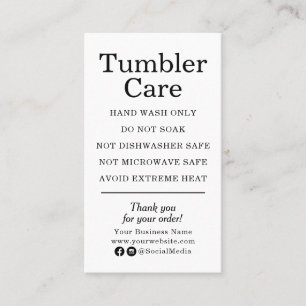 Tumbler Care Instructies Modern Zwart en Wit Visitekaartje
