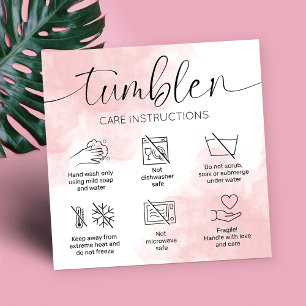 Tumbler Care Instructies Vrouwelijke Roze Waterver Vierkante Visitekaartje