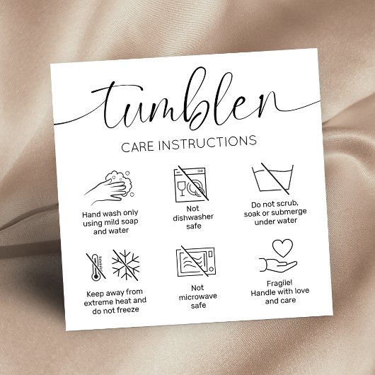 Tumbler Care Instructions Guide Minimalistische Lo Vierkante Visitekaartje