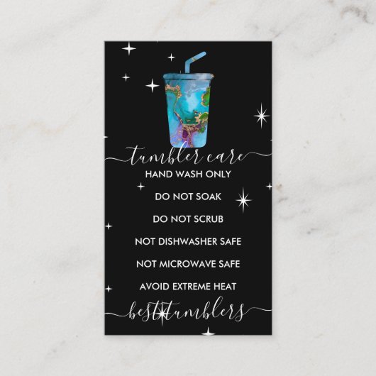 Tumbler care logo ombre marbel textuur zwart visitekaartje (Voorkant)