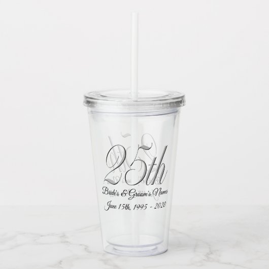 Tumbler - Gepersonaliseerde 25ste bruiloft Jubileu Acryl Drinkbeker (Voorkant)