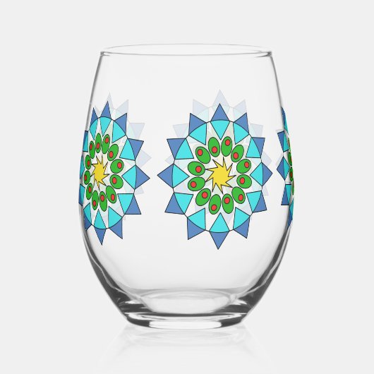 Tumbler - Kleurrijke Mandala's Wijnglas Zonder Voet (Voorkant)