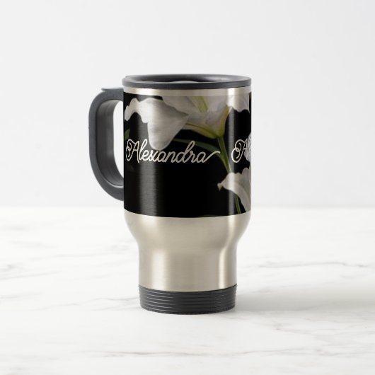 Tumbler met handvat, deksel en stro, roestvrij reisbeker (Voorkant links)