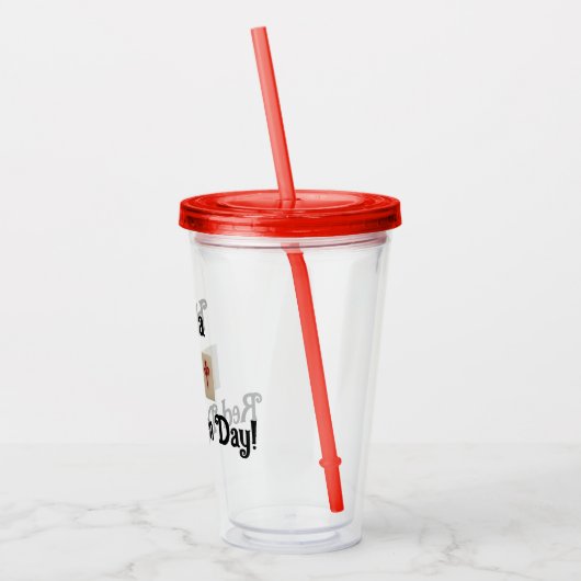 Tumbler met mahjong - een pung rode draak tegels acryl drinkbeker (Links)