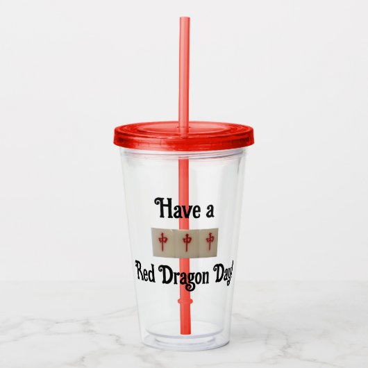 Tumbler met mahjong - een pung rode draak tegels acryl drinkbeker (Voorkant)